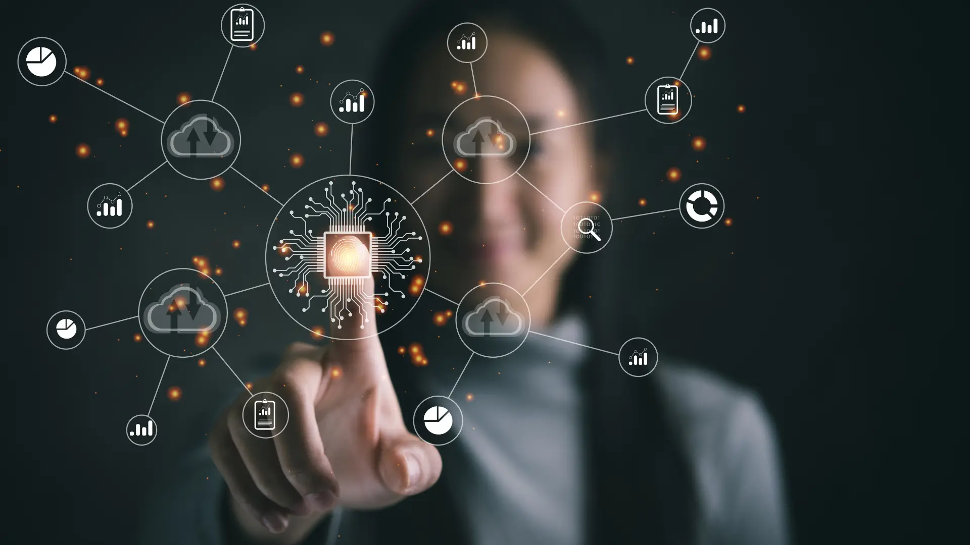 A person working on a laptop and providing manageing the cloud.